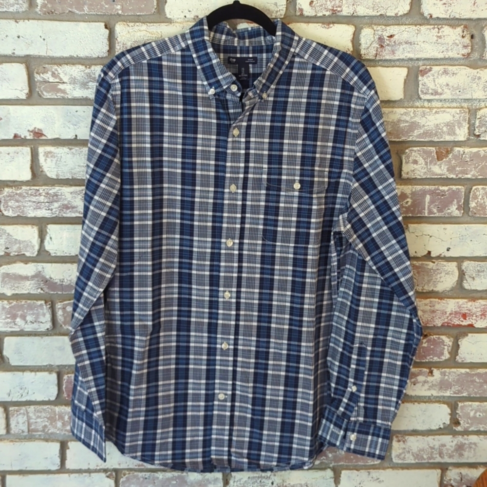 Gap Factory Slim Fit Blue and White Plaid Button Down